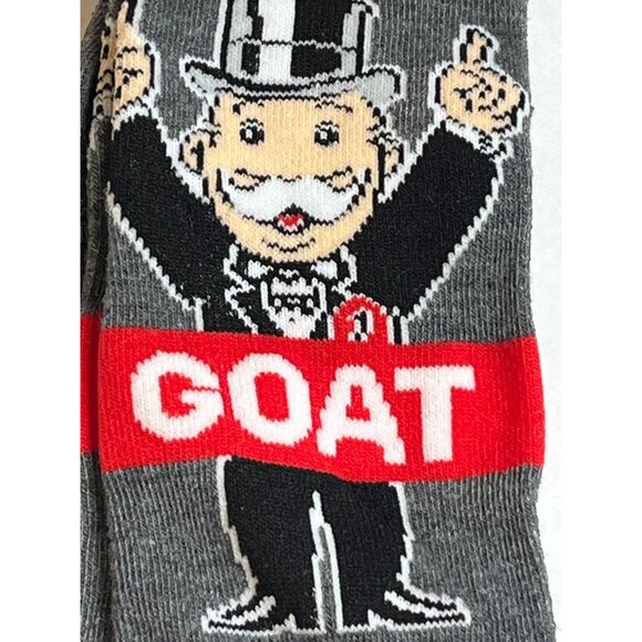 Monopoly GOAT Crew Socks Gray Red Mr. Monopoly Mens 6-12 Funny Game Socks - Picture 2 of 5